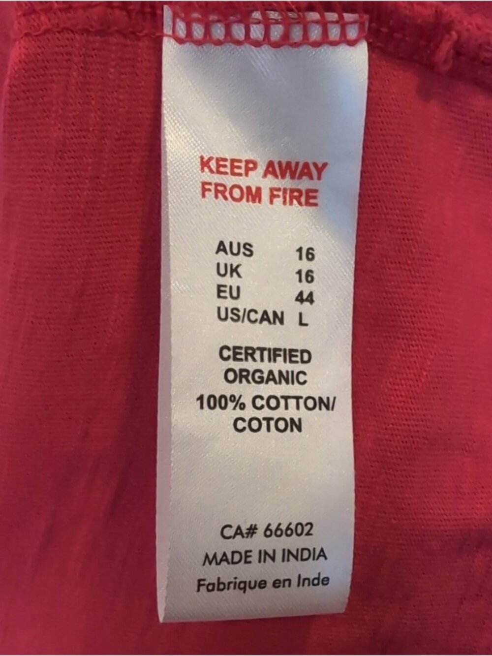 Orientique Naturally Australian Organic Cotton Short Sleeve Tee Coral Pink Large - Picture 9 of 10
